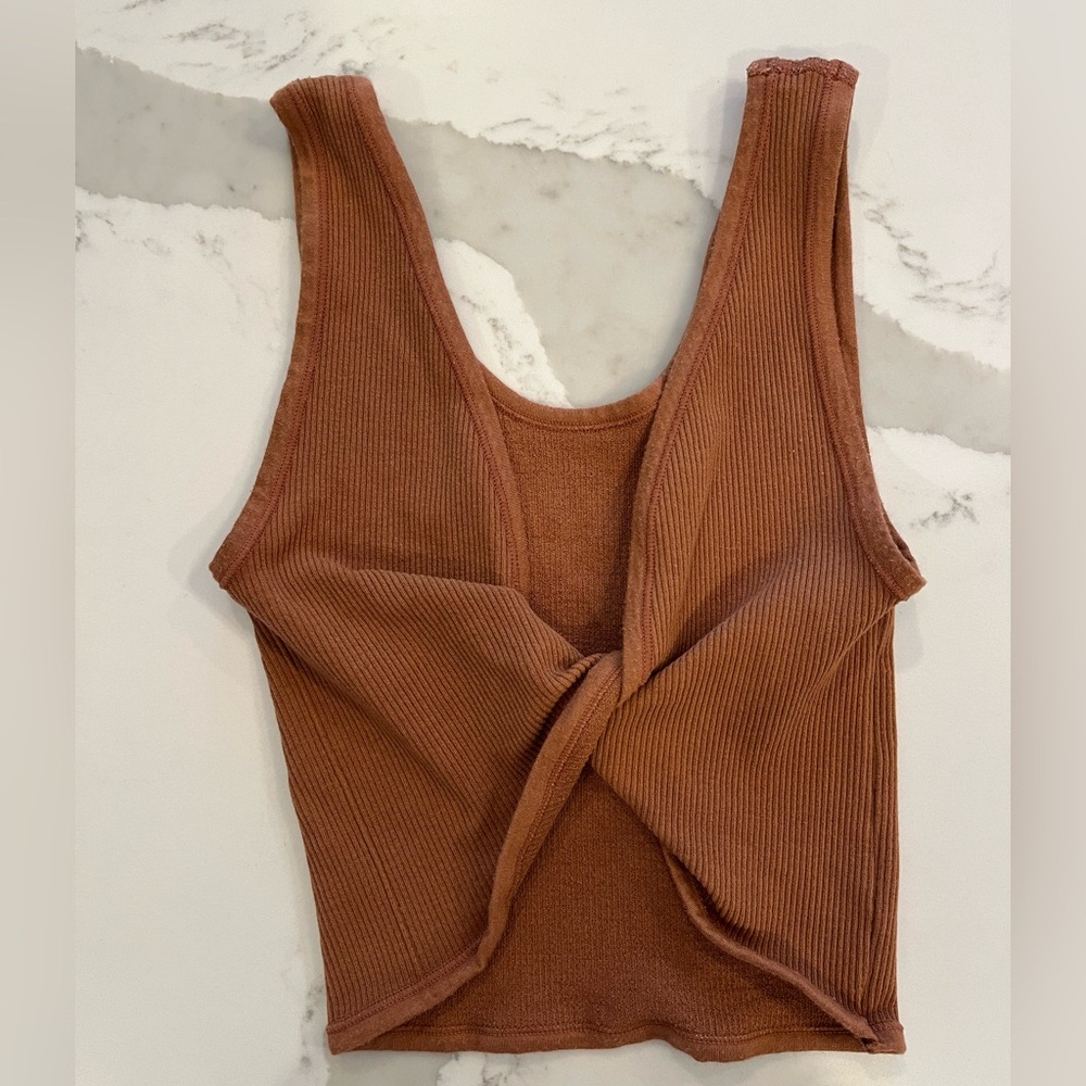 Urban Outfitters Brown Knotted Front Fitted Tank Top